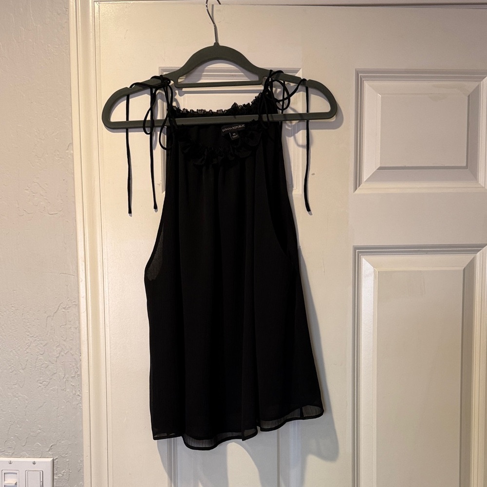 Banana Republic Black Ruffle Halter Tie-Shoulder Camisole